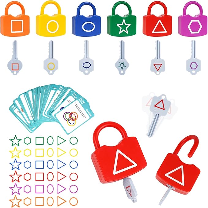 Shape Sorting Matching Learning Locks Toys, Toddler Montessori Educational Toy Geometric Shape Matching Recognition Color Sorting Toy Set, Preschool Locks and Keys Learning Game (Shape Matching)