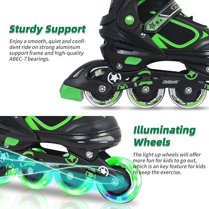 Nattork Blade Roller Skates for Boys with Light Up Wheel, Outdoor & Indoor Illuminating Black Inline Skates for Boys Little Kids Toddler Ages 5-8 4 5 6, Beginners