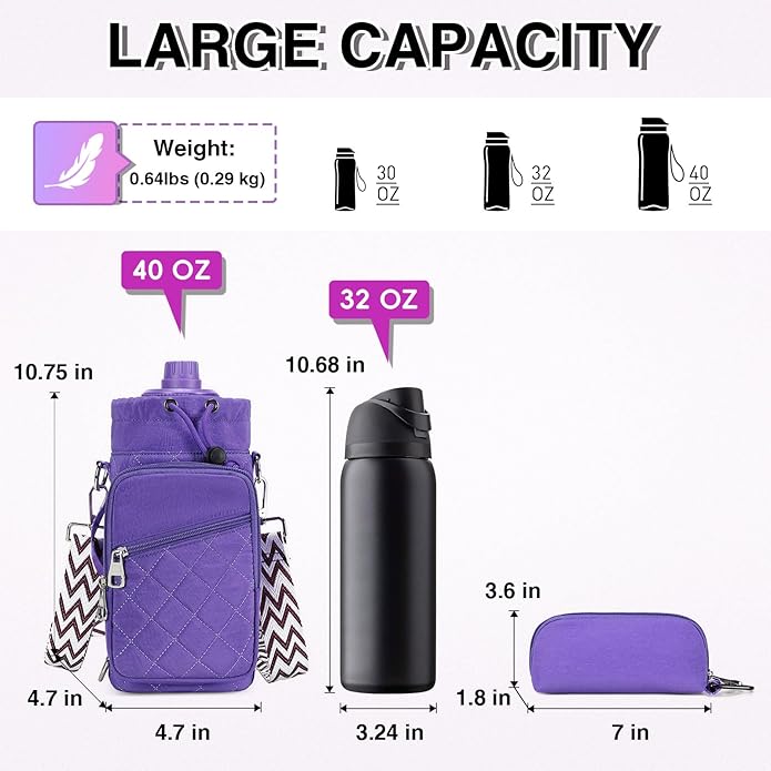Water Bottle Carrier Bag with Strap, Water Bottle Holder Crossbody Bags for Women Men for Walking, Hiking,Cycling