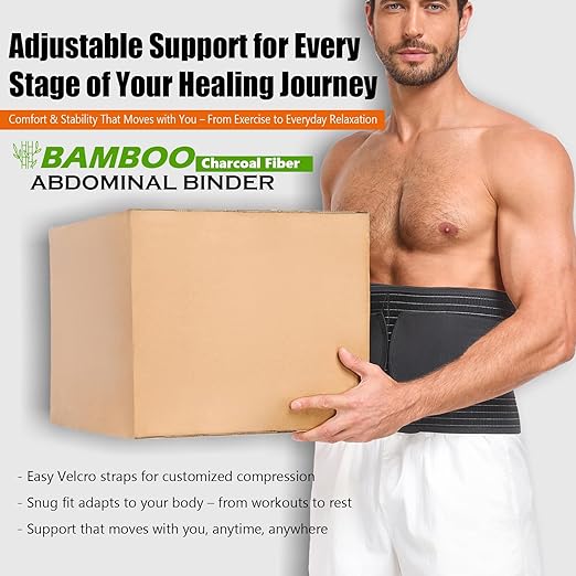 Abdominal Binder for Men and Women – Post Surgery & Postpartum Recovery Hernia Support Belt Waist Trainer for Men Adjustable Compression Wrap (Black,M)