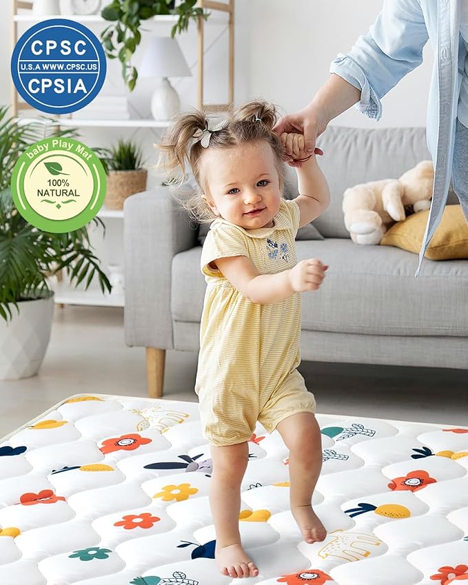 Odorless Premium Foam Baby Play Mat 59" x 59", Soft Microfiber Fabric Crawling Mat for Floor- Comfortable and Hypoallergenic, Non-Slip Cushioned Floor Playpen mat for Infants,Babies,Toddlers