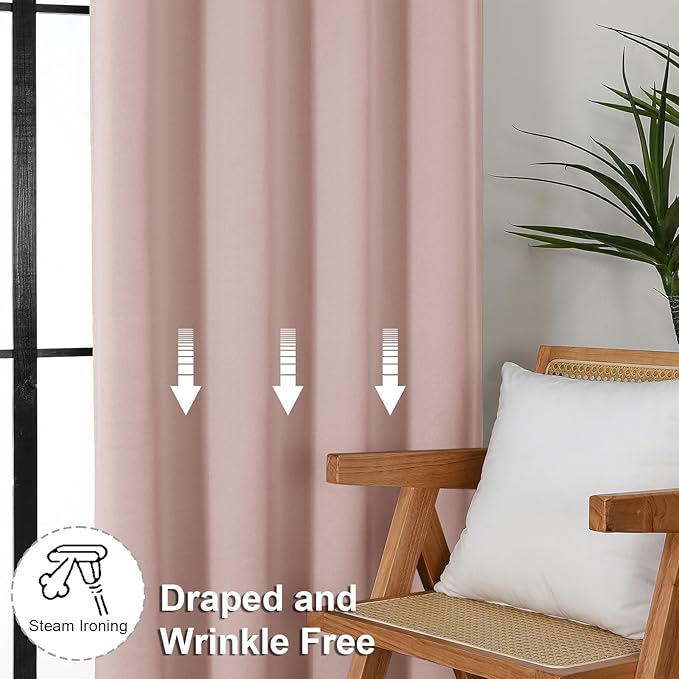 Simplebrand Blackout Extra 10ft Curtains for Patio 120 Inches Long 2 Panels Set, Solid Thermal Insulated Energy Saving Rod Pocket Window Treatment Curtains Blackout Drapes, 50" Wx120 L, Blush