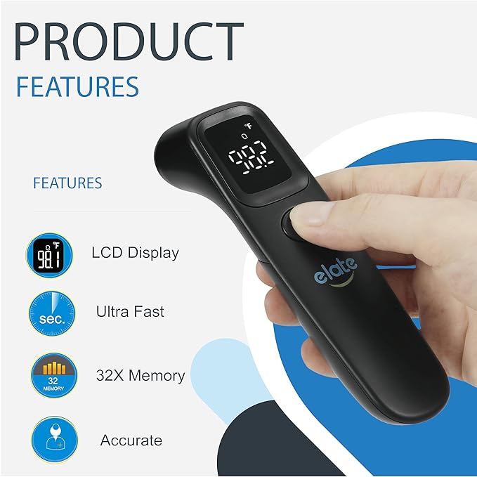 Elate Non-Contact Forehead Thermometer for Adults and Kids, No-Touch Digital Baby Thermometer for Infants/Newborns, Medical Grade, FSA HSA Eligible, Touchless Temporal Thermometer for Fever