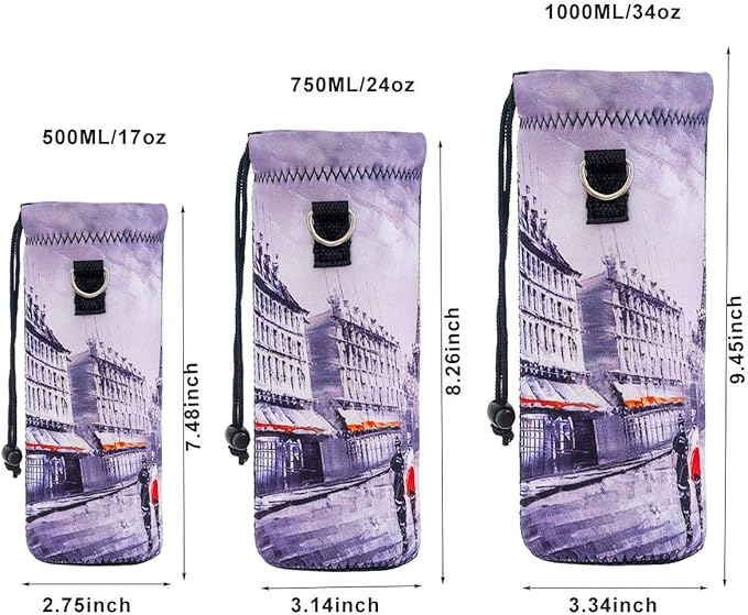 Neoprene Water Bottle Carrier Bag with Adjustable Shoulder Strap for Men Women Walking Hiking,Portable Insulated Holder Case for Stainless Steel/Glass/Plastic Bottles