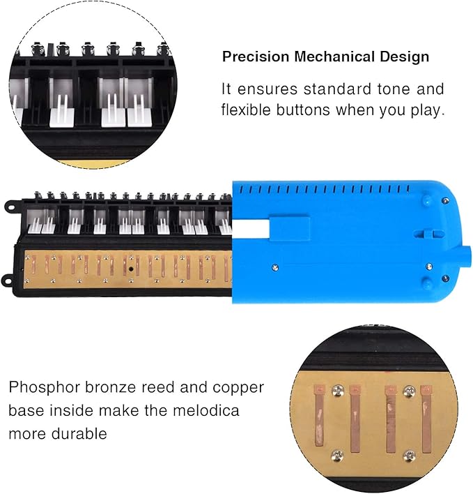EastRock 32 Key Melodica Instrument Keyboard Soprano Piano Style with Mouthpiece Tube Sets and Carrying Bag for Beginners Adults Gift Blue