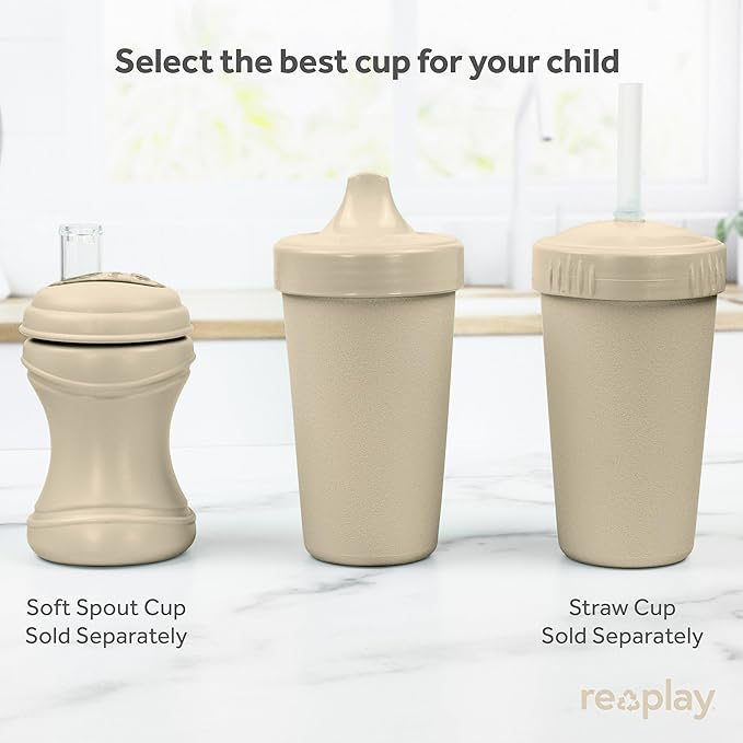 Re-Play Sippy Cups for Toddlers - 10 Oz. Reusable Spill Proof Cups for Kids, Dishwasher/Microwave Safe - Made in USA - Set of 3-3.13" x 6.25" - Seashell