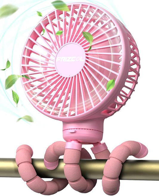FRIZCOL Stroller Fan for Baby - Portable Fans Rechargeable - Battery Operated Fan(Use for 24Hrs) - Fans for Handheld/Clip On/Car Seat/Desk/Camping (Pink)