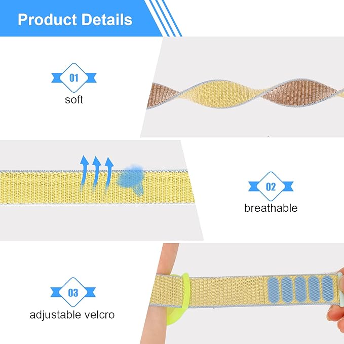 Kids Wristband Compatible with Apple AirTag, Protective Case for Air Tag GPS Tracker Holder with Nylon Bracelet, Adjustable Anti Lost Watch Band for Toddler Child Elder(Yellow & Khaki)