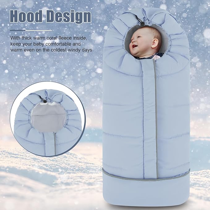 Yoofoss Stroller Cover for Winter, Toddler Stroller Footmuff Universal for Most Stroller, Water Resistant Warm Coral Baby Stroller Bunting Sleeping Bag Blue