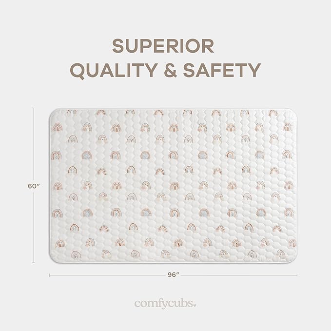 Comfy Cubs Rectangle Kids Play Mat - Large 60 x 96 inches Soft Quilted Baby Floor Mat with Non-Slip Bottom - Plush Design for Toddlers' Playtime and Relaxation - Comfortable and Durable - Rainbow