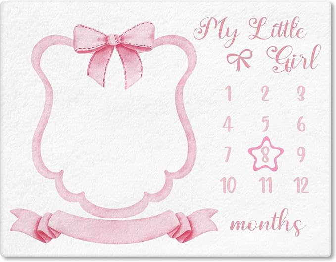 Trendy Pink Bow Coquette Baby Milestone Blanket Coquette Flannel Blanket Newborn Infant Swaddle Growth Baby Frame for Boys Girls Nursery (Bow, Pink)