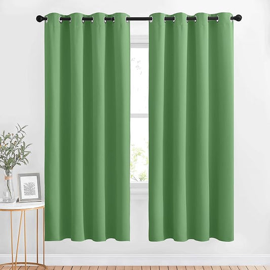 NICETOWN Bedroom Blackout Curtains and Drapes - Window Treatment Thermal Insulated Solid Grommet Blackout Draperies for Bedroom (Set of 2 Panels, 52 by 63 Inch, Forest Green)
