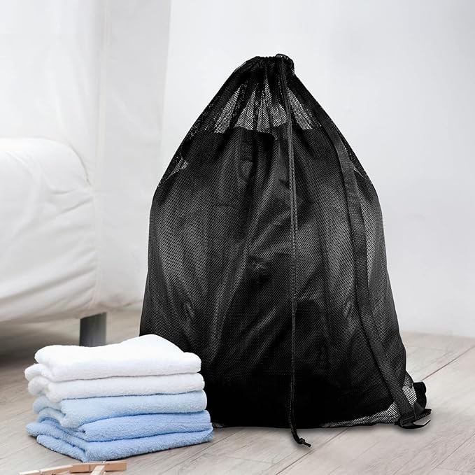 Mesh Laundry Bags with Adjustable Shoulder Strap, 24" x 36" Heavy Duty Nylon, Drawstring Closure, 3-Pack, Mixed Colors