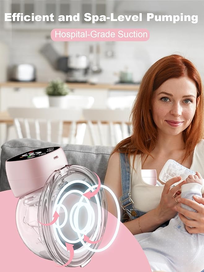 Hands Free Breast Pump, Wearable Breastfeeding Pump 3 Modes & 9 Levels, Double Electric Portable Pump Low Noise with Long Battery Life 2 Pack Pink