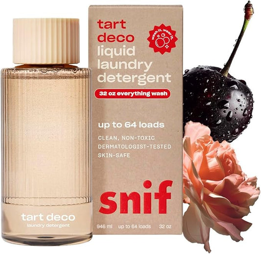 Snif Tart Deco Laundry Detergent, Juicy, Sophisticated Cherry Scent, 64 Loads, Non-Irritating to Skin, Clean, Non-Toxic, Vegan, Cruelty Free, 32oz