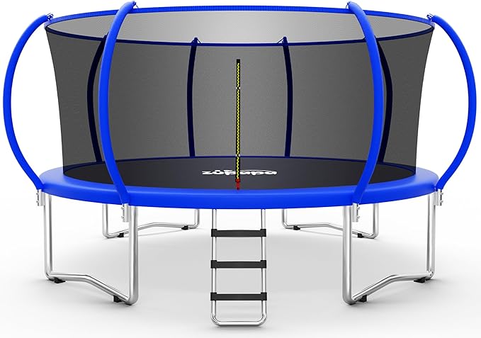 Zupapa 1500LBS Weight Capacity No-Gap Design Kids Trampoline 16FT 15FT 14FT 12FT 10FT Outdoor Safety Enclosure Trampolines with Non-Slip Ladder for Children, Adults & Family Backyard Fun