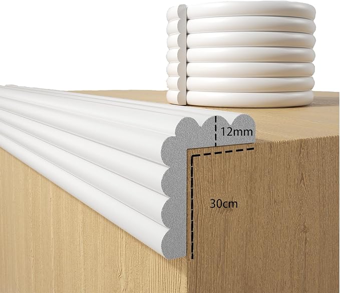 Baby Proofing Wall Corner Protector,Edge Guard Corner Protector,6.56ft Thinken Soft Corner Protectors Pre-Taped Soft Rubber Foam Edge Cushion for Furniture (White, 6.56Ft x 11.8" W x 0.47" Th)