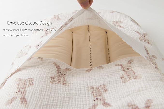 Little Jump Cotton Muslin Baby Lounger Covers, 2 Pack, Soft Removable Slipcovers for Newborn Infant Lounger, for Girls Boys (Bunny)