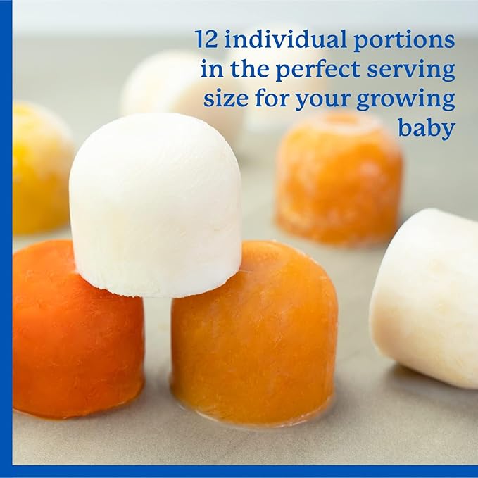 Samuelworld Baby Food Storage Container, 12 Portions x 2.5oz - BPA Free Silicone Freezer Tray with Clip-On Lid for Breast Milk Storage, Homemade Baby Food, Vegetable & Fruit Purees - Brown