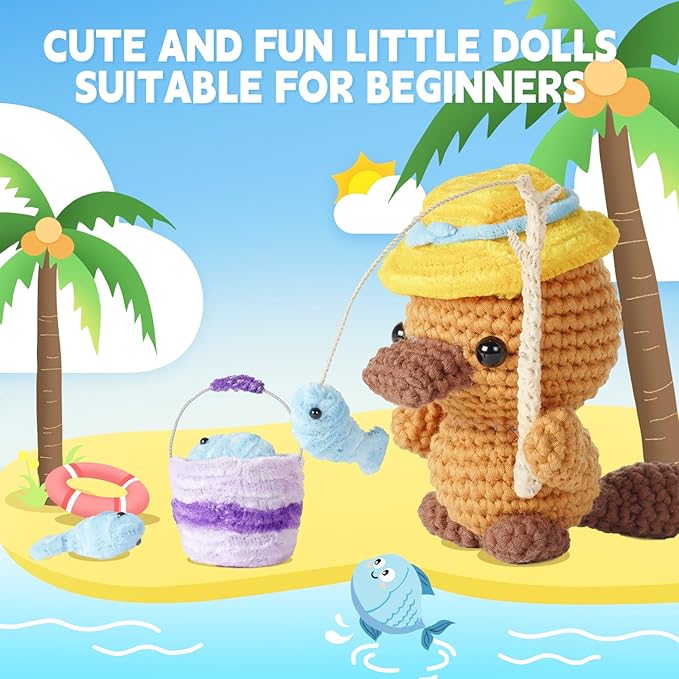 MOREJMTT Crochet Kit for Beginners Animal,Crochet Animal Kits,Crocheting Kit for Starters,Learn to Crochet with Step-by-Step Video Tutorials,Beginner Crochet Kits for Adults(Platypus)