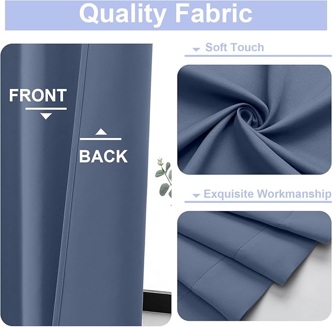 Simplebrand Ava Denim Blue Blackout Curtains for Bedroom 84 Inch Length 2 Panels Set, Solid Thermal Insulated Privacy Living Room Window Treatment Curtains Blackout Drapes, W40 x L84 Inch, Denim Blue