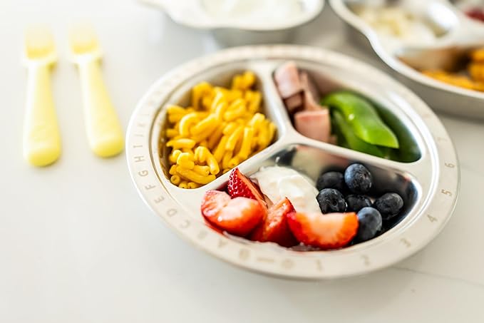 Stainless Steel Plates for Kids, Toddler Plate, Non Toxic Baby Dinnerware, BPA-Free Feeding Tray, Durable, Easy to Clean, Compatible with Dishwasher, Freezer, Microwave