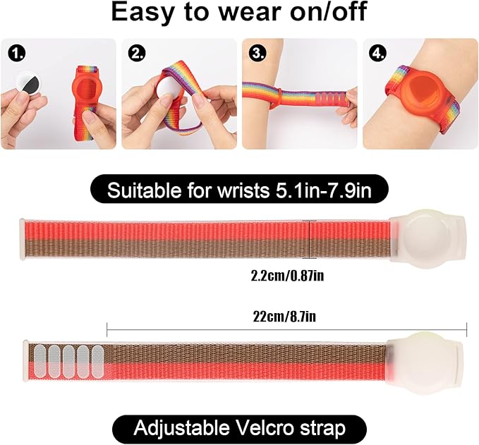 Kids Wristband Compatible with Apple AirTag, Protective Case for Air Tag GPS Tracker Holder with Nylon Bracelet, Adjustable Anti Lost Watch Band for Toddler Child Elder(Pink & Khaki)