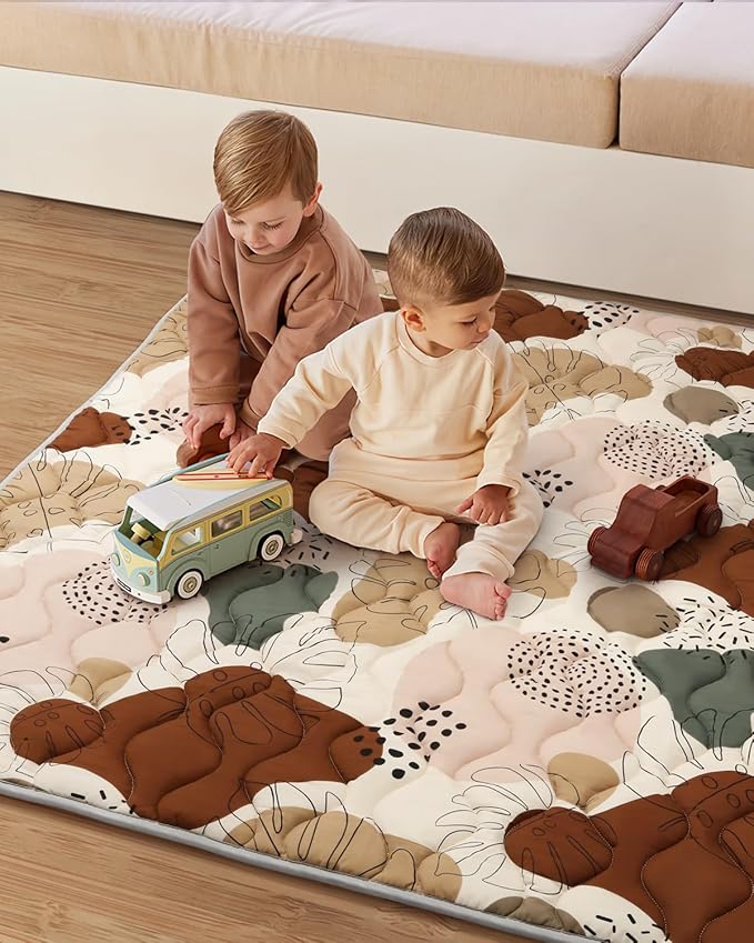 Blissful Diary Baby Play Mats for Floor, 71x59 Inch Extra Thicker & Large Soft Cushioning Foam Playmats for Babies and Toddlers, Foldable Washable Baby Crawling Mat for Playpen, Boho Design