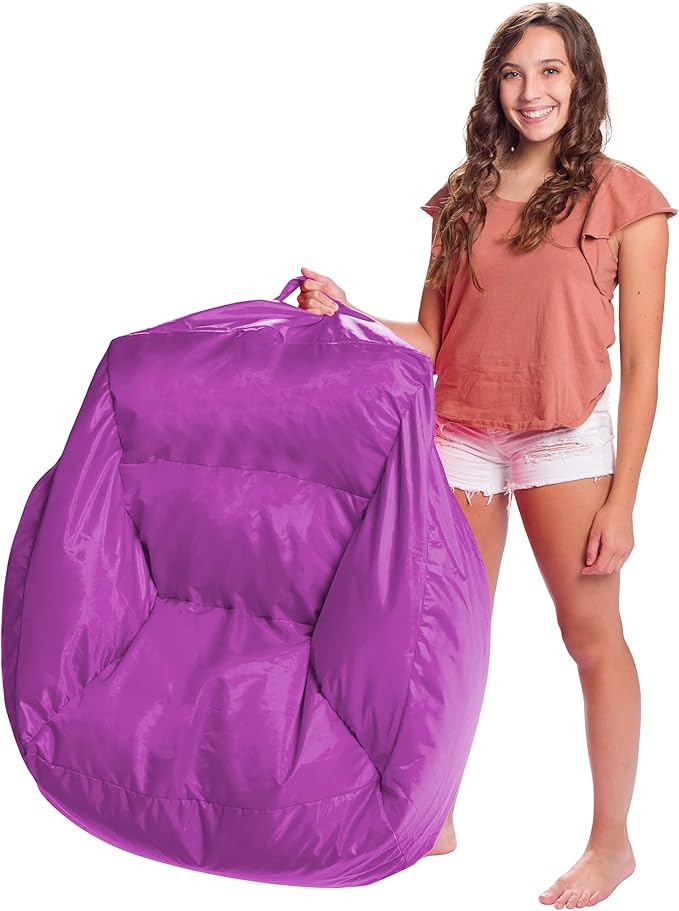Posh Creations Structured Comfy Seat for Playrooms and Bedrooms, Large Bean Bag Chair, Coronado Chair, Purple
