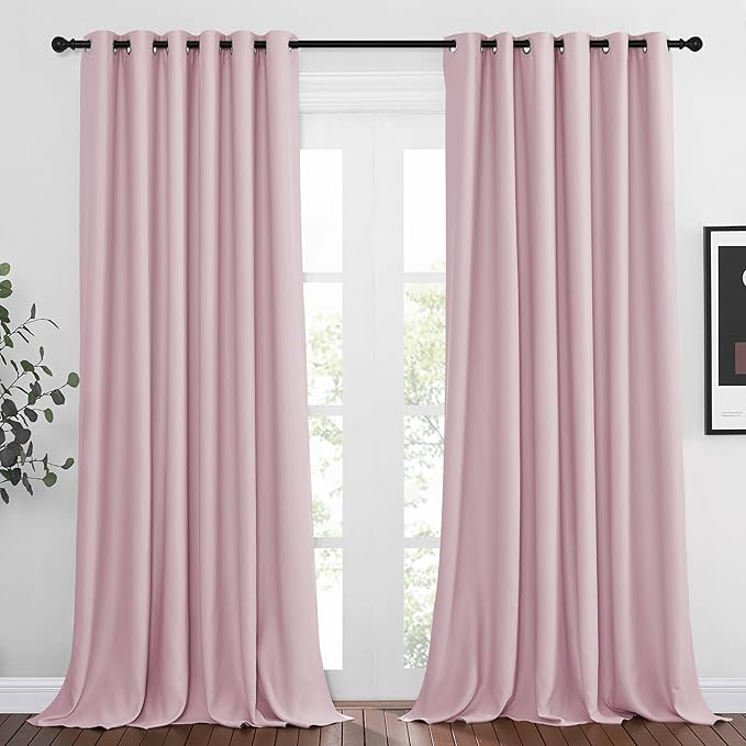 NICETOWN Room Darkening Grommet Curtain Panels - Living Room Curtains Thermal Insulated Window Treatments Privacy Draperies for Patio (W80 x L108, Baby Pink, 1 Pair)