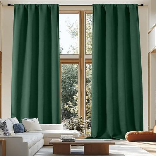Simplebrand Blackout Extra 10ft Curtains for Patio 120 Inches Long 2 Panels Set, Solid Thermal Insulated Energy Saving Rod Pocket Window Treatment Curtains Blackout Drapes, 50" Wx120 L, Ever Green