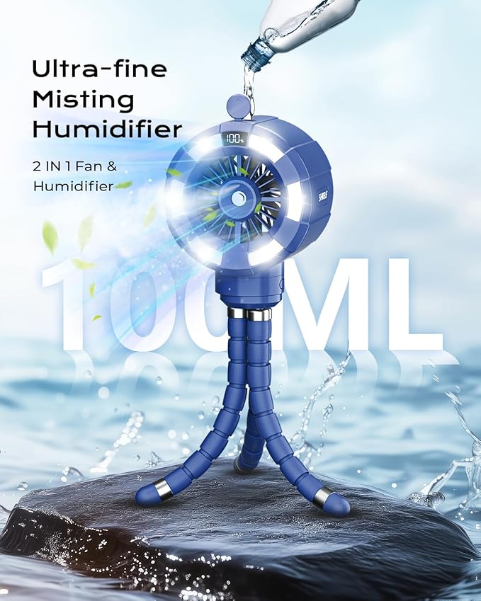 6000mAh Misting Fan for Stroller, 3 Speeds Portable Clip Fan with Intermittent/Continuous Spray, 14H Cooling, Detachable Mount, Timer & Night Light for Baby (100ML Water Tank)-Darblue