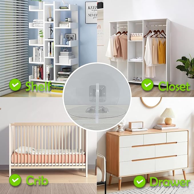 15 Pair Furniture Anchors for Baby Proofing, No Drill Upgraded Self-Adhesive Secure 168 Pound Furniture Prevent Falling Anti Tip Earthquake Straps for Child Safety