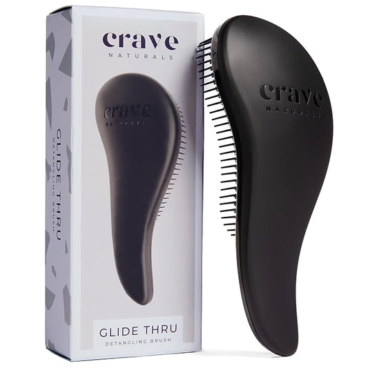 Crave Naturals Glide Thru Detangling Brush, Detangler Brush for Curly, Straight, Wet and Dry Hair Comb for Adults and Kids, Hair Accessories for Women, Black