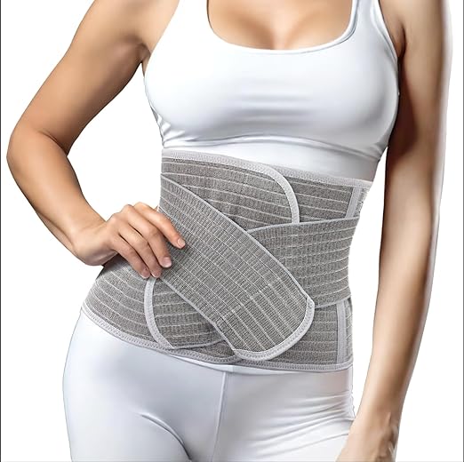 Postpartum Belly Band Wrap Back Support Natural Delivery Control Shapewear Binder Support Belt Girdle Women Tummy Control Waist Recovery Bamboo Charcoal Fiber (XL Grey)