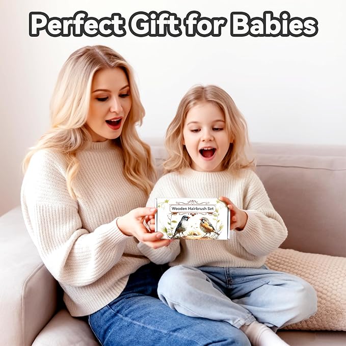 Baby Hair Care Kit, 5 in 1 Wooden Natural Goat Bristles Brush Cradle Cap Comb Baby Grooming Kit for Newborns Toddlers Boys Girls Gift