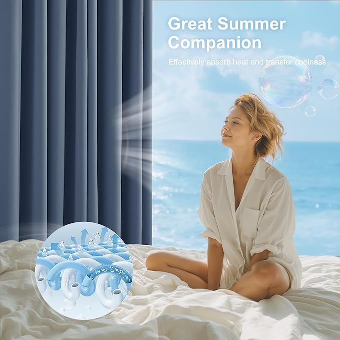 NICETOWN Bedroom Curtains 63 Inches Length, 100% Blackout Drapes Thermal Insulated with Grommet for Living Room Office Privacy Darkening Curtain, 2 Panels, 42 x 63 Inch, Stone Blue