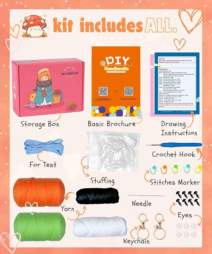 yhwsymgmho Crochet Kit for Beginners: 2-Piece Animal Amigurumi-Kit with Step-by-Step Video Tutorials - Easy Knitting Kit for Adults and Kids - DIY Crocheting Doll Gift (Crabs & Seahorses)