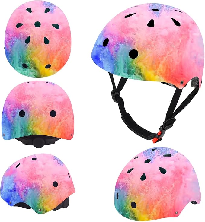 Adjustable Kids Bike Helmet with Knee & Elbow Pads Set, Color Gradient Design for Boys and Girls Aged 3-14+, for Skateboarding, Scooter, Roller & Inline Skating, Longboard
