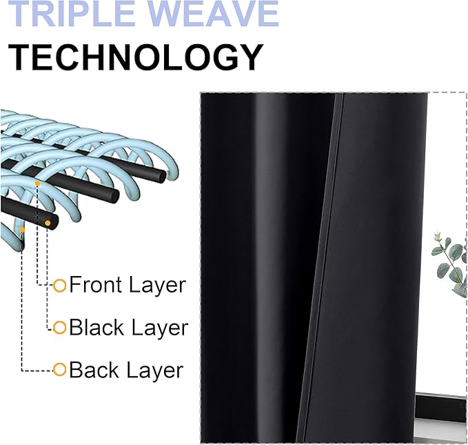 Simplebrand Ava Halloween Black Blackout Curtains for Bedroom 96 Inches Long 2 Panels, Solid Thermal Insulated, Energy Saving Living Room Window Treatment Curtains Blackout Drapes, W50 x L96 Inch