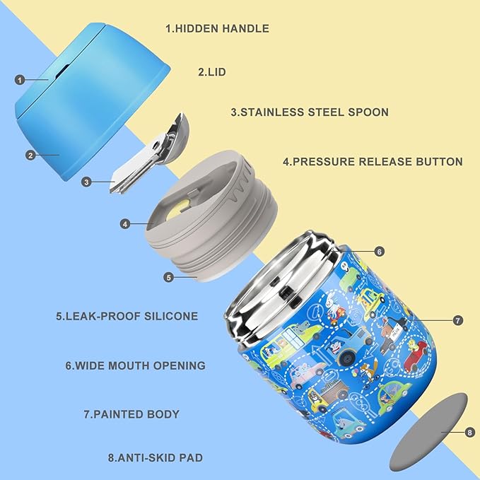 17 oz Insulated Lunch Containers Hot Food Jar, Wide Mouth Lunch Thermo for Kids Adults, Vacuum Stainless Steel Lunch Box With Handle Folding Spoon for School, Office Blue - Car