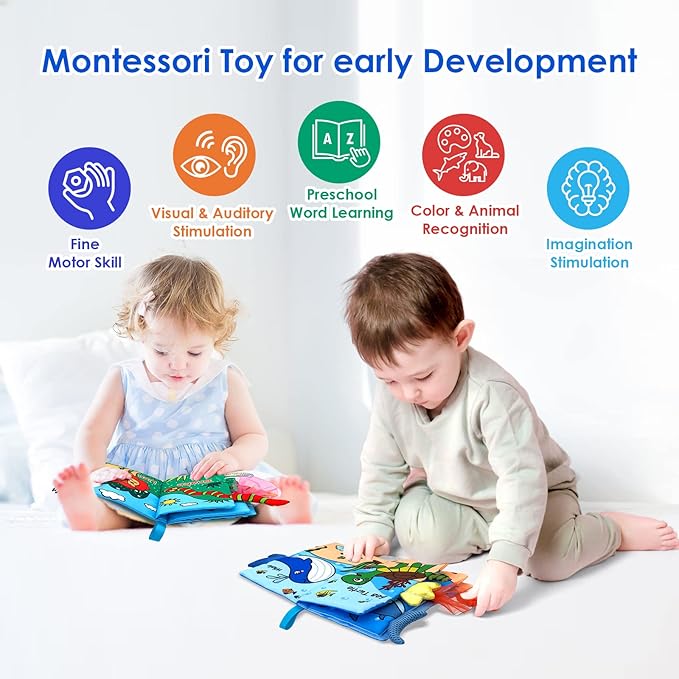 Baby Cloth Books 2PCS High Contrast Sensory Crinkle Book for Babies Tummy Time Early Learning Infant Toys for 0-18 Months