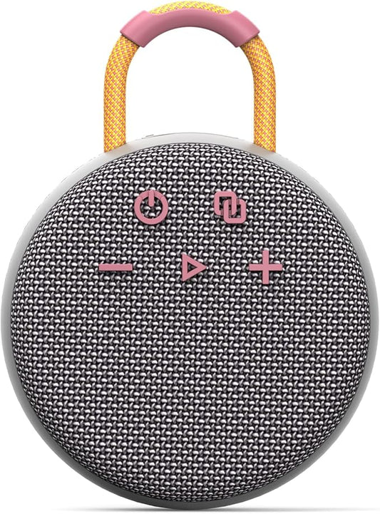 MusiBaby Wireless Mini Speaker – IPX7 Showerproof Audio with BT 5.3 & Clip, Durable Shell for Dorm Use, Gift Bags, Backpack Travel & Poolside Fun (Gray)