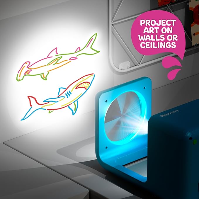 Discovery™ Doodle Projector Light Art Station – Includes 6 Dry-Erase Markers, 10 Reusable Drawing Discs, Project Drawings on Walls & Ceilings| Arts & Crafts Kit for Kids| Tracing Pad Coloring Toy Gift