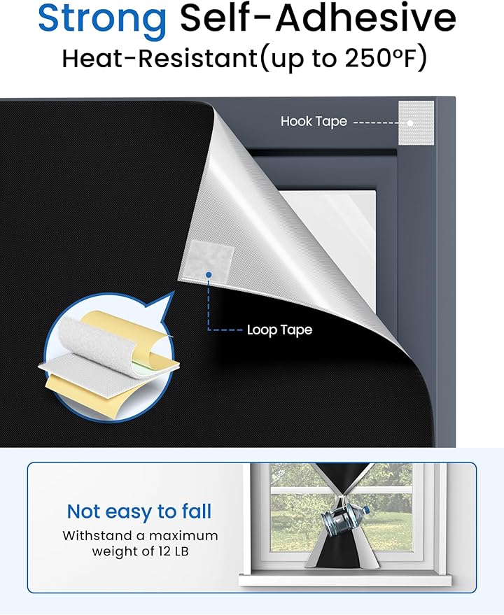 Sumobaby Blackout Curtains for Bedroom Portable 43"x72",No Drill Blackout Shades with Upgraded Hook&Loop Tapes,100% Black Out Window Cover,Thermal Insulated Blinds for Bedroom,Nursery(1 Panel,Black)