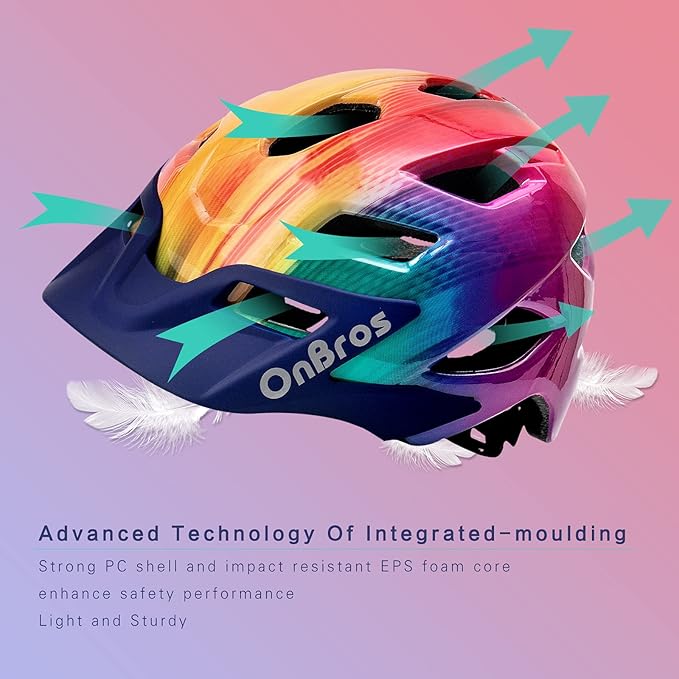 OnBros Kids Bike Helmet - Bike Helmets for 5-14 Boys or Girls with Visor, Children Bicycle Helmet for Skateboard Mountain Scooter Road Cycling, Lightweight and Adjustable 50-57CM