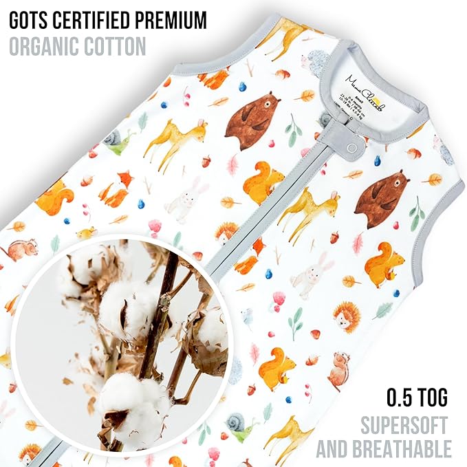 Mama Cheetah Baby Sleep Sack 0.5 TOG, Organic Cotton Baby Wearable Blanket with Two-Way Zipper, Swaddle Transition Baby Sleeping Bag for Newborn Infant Toddler Boy Girl, 18-24 Months