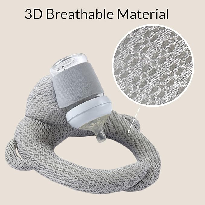 Bottle Holder Pillow, Plush Feeding Support Pad - Relieve Hand & Wrist Soreness, Adjustable Nursing Pillow, Grey