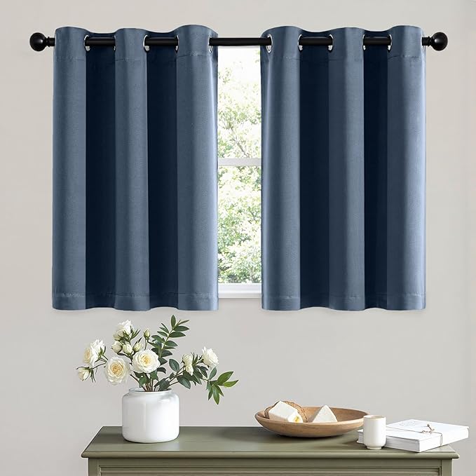 MIULEE Short Curtains for Windows - Stone Blue Blackout Half Window Curtains Thermal Insulated Privacy Drapes for Kitchen Bedroom Bathroom Grommet Top Small Basement Tiers W40 x L36 Inch 2 Panels