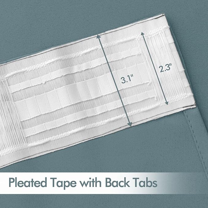 MIULEE Greyish Blue Back Tab Blackout Curtains 102 Inch Long 2 Panels Set for Bedroom, Rod Pocket/Pinch Pleated Thermal Insulated Living Room Darkening Light Blocking Floor to Ceiling Drapes